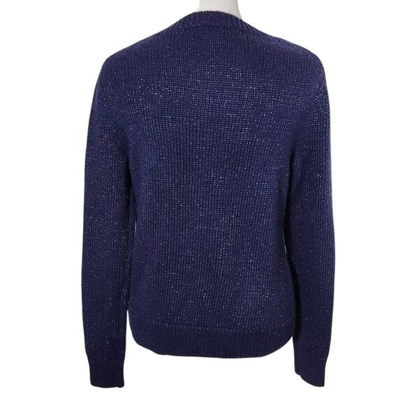 Gap Navy Crew Neck Sweater with Silver Metallic Thread Accents Size Small, New