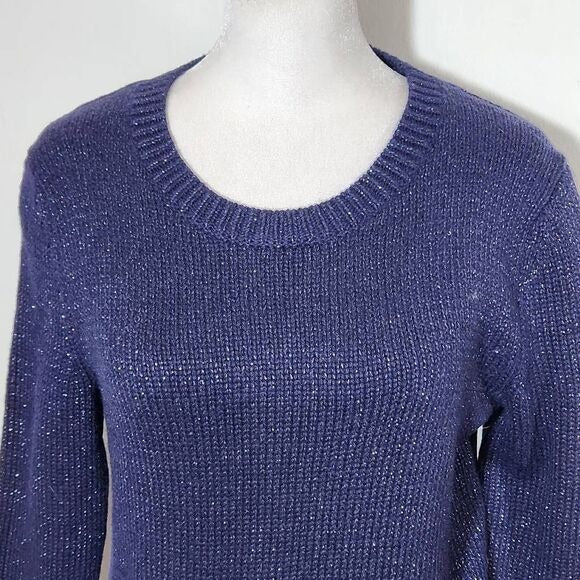Gap Navy Crew Neck Sweater with Silver Metallic Thread Accents Size Small, New