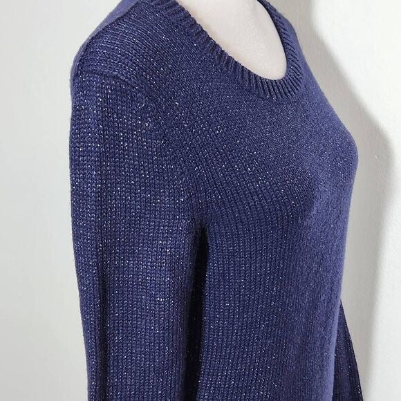 Gap Navy Crew Neck Sweater with Silver Metallic Thread Accents Size Small, New
