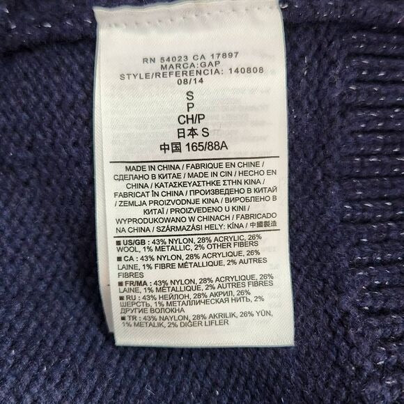 Gap Navy Crew Neck Sweater with Silver Metallic Thread Accents Size Small, New