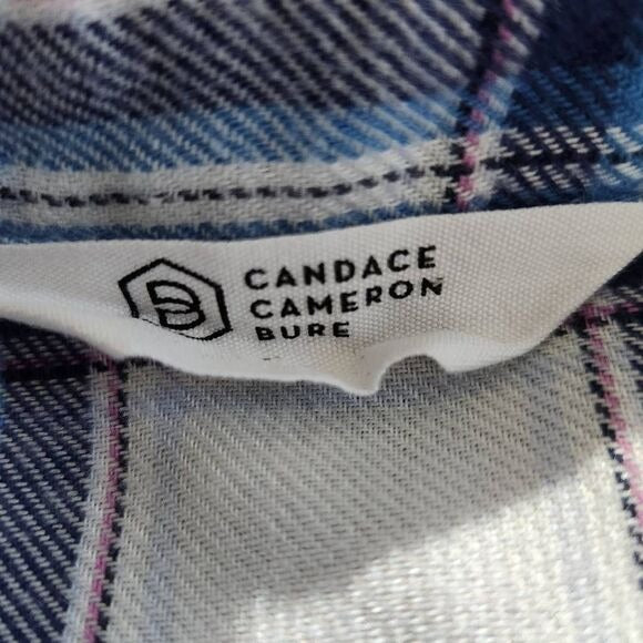Candace Cameron Bure Blue White Plaid Flannel Size XS Plaid Button Down Shirt