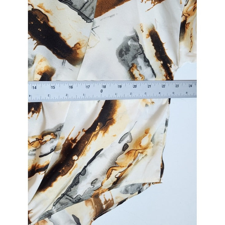 Fashion Nova Cream Satin Print Tie Waist Blouse NWT Size Small
