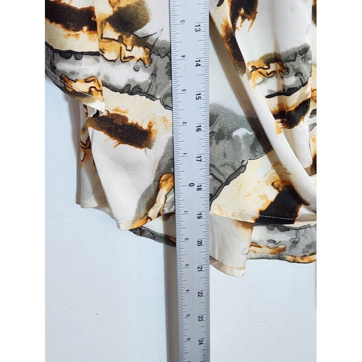 Fashion Nova Cream Satin Print Tie Waist Blouse NWT Size Small