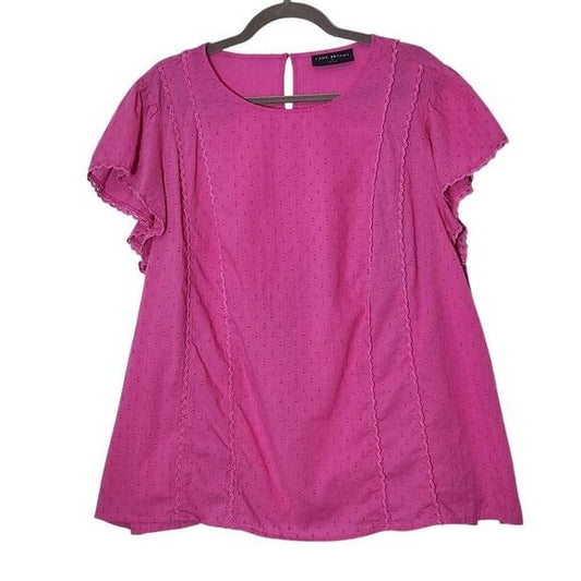 Lane Bryant Hot Pink Swiss Dot Cotton Blouse Size 20
