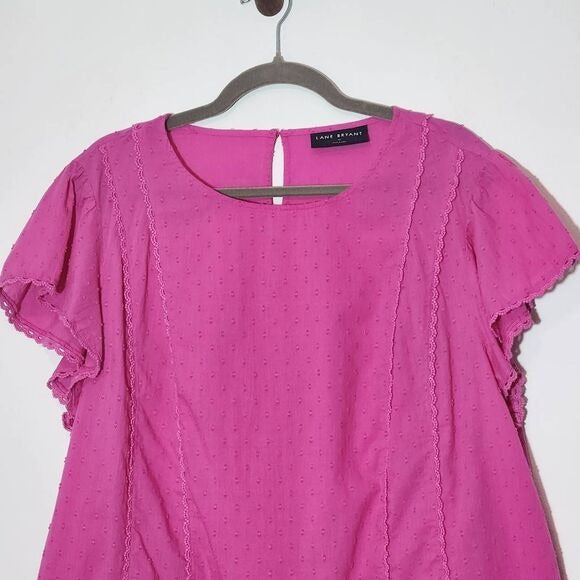 Lane Bryant Hot Pink Swiss Dot Cotton Blouse Size 20