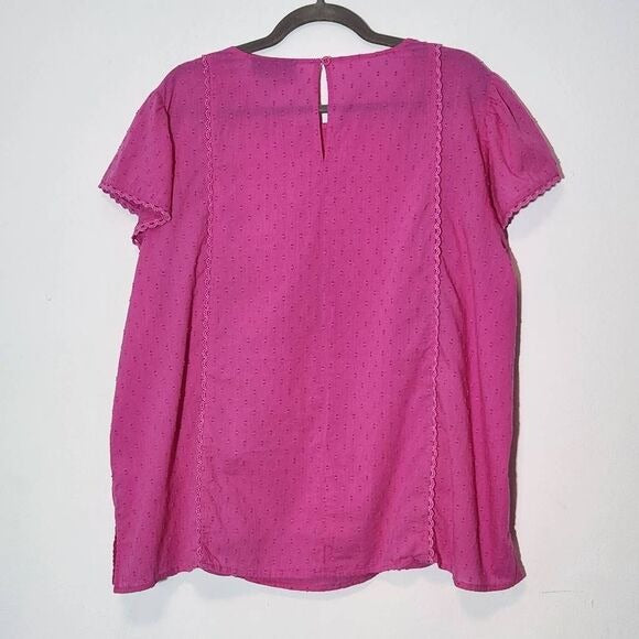 Lane Bryant Hot Pink Swiss Dot Cotton Blouse Size 20