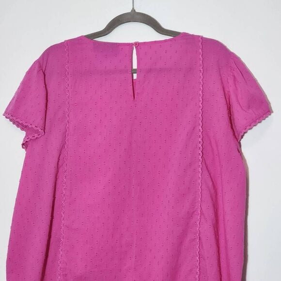 Lane Bryant Hot Pink Swiss Dot Cotton Blouse Size 20