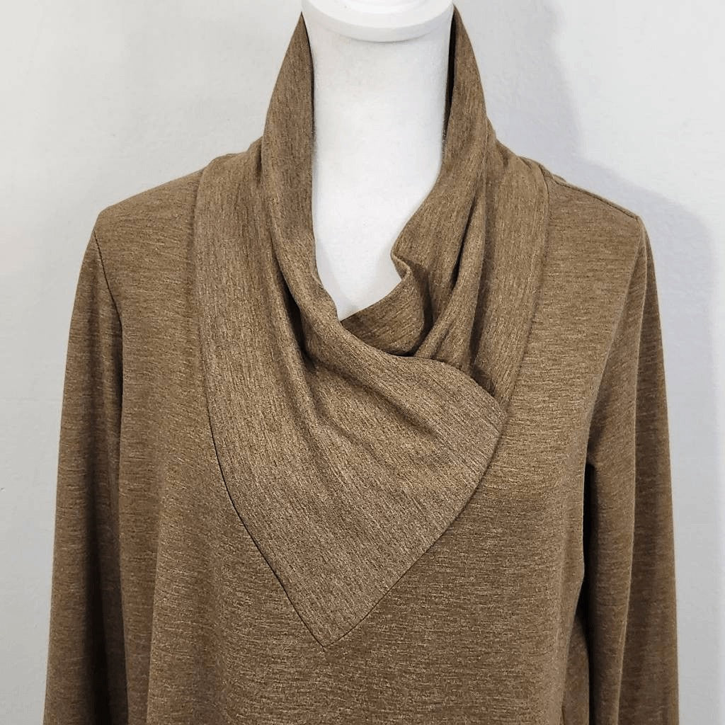 LOGO by Lori Goldstein Brown French Terry Cowl Neck Top Size XS