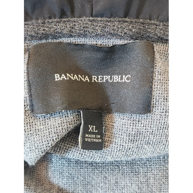 Banana Republic Mens Charcoal Gray Coat with Black Nylon Hoodie Size XL