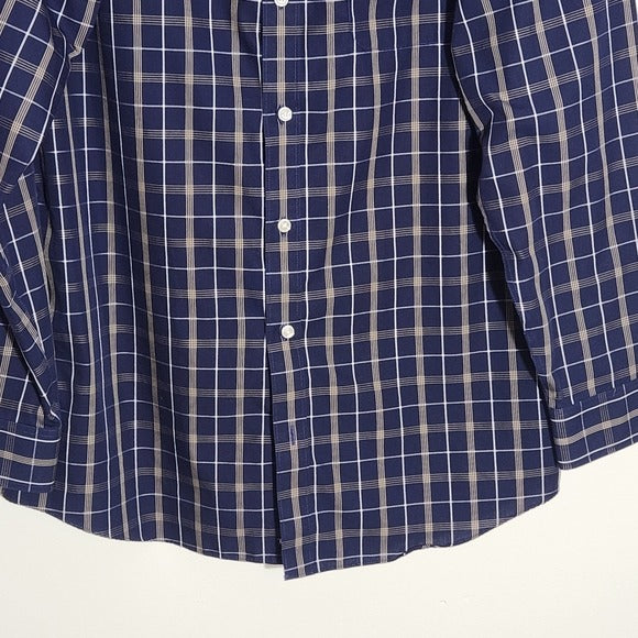Roundtree & Yorke Navy Plaid Button Down Shirt Size Large Tall