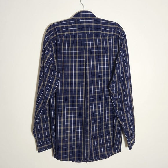 Roundtree & Yorke Navy Plaid Button Down Shirt Size Large Tall