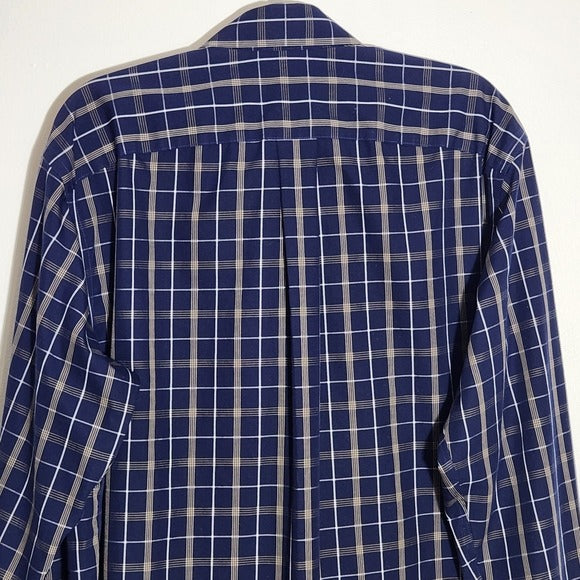 Roundtree & Yorke Navy Plaid Button Down Shirt Size Large Tall