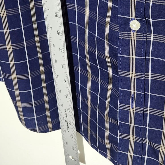 Roundtree & Yorke Navy Plaid Button Down Shirt Size Large Tall