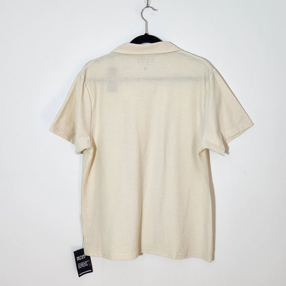 BoohooMAN Mens Cream Ribbed Button-Down Shirt Size Large NWT