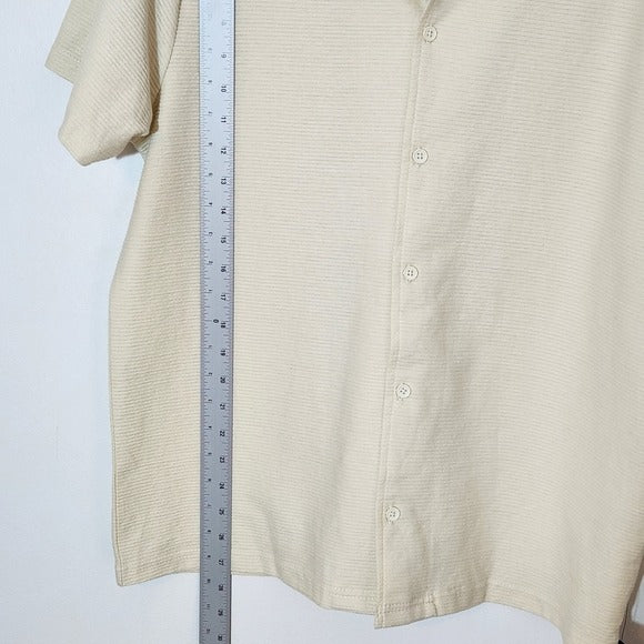 BoohooMAN Mens Cream Ribbed Button-Down Shirt Size Large NWT