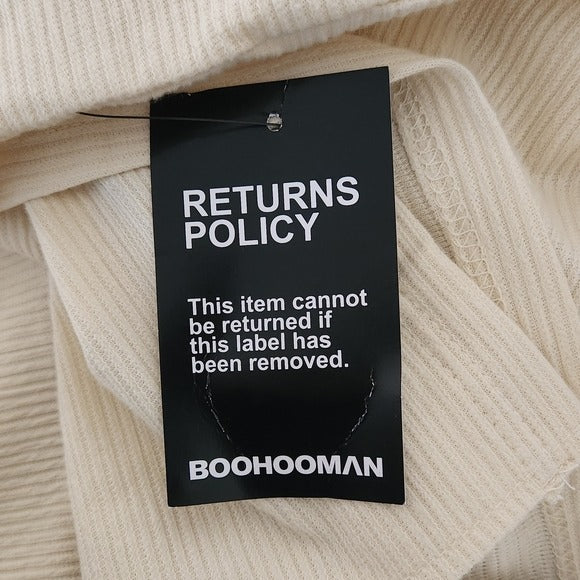 BoohooMAN Mens Cream Ribbed Button-Down Shirt Size Large NWT