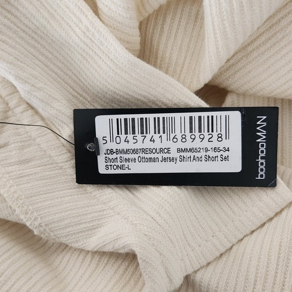 BoohooMAN Mens Cream Ribbed Button-Down Shirt Size Large NWT