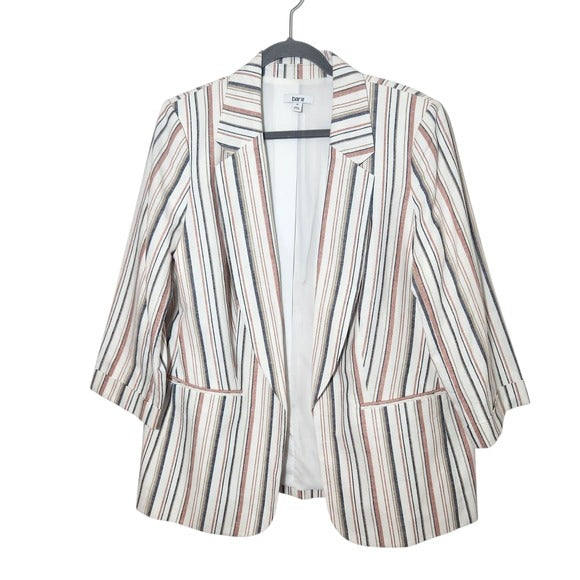 Bar III Open Front Striped Linen Blend Blazer Size 1X