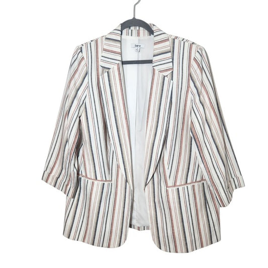 Bar III Open Front Striped Linen Blend Blazer Size 1X