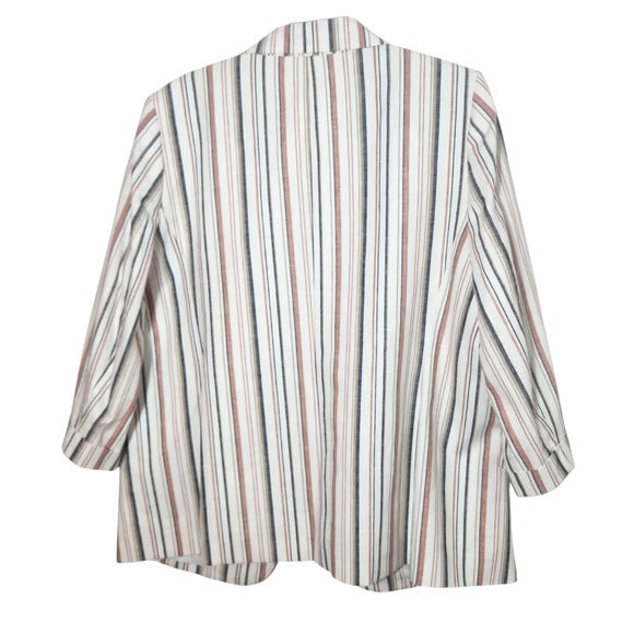 Bar III Open Front Striped Linen Blend Blazer Size 1X