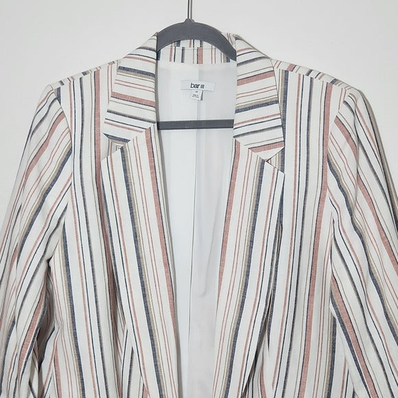 Bar III Open Front Striped Linen Blend Blazer Size 1X