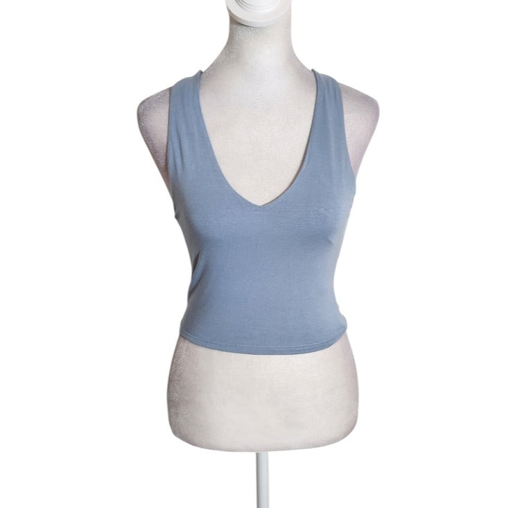 Lulus Blue Sleeveless V-Neck Cropped Tank Top Size Medium NWT