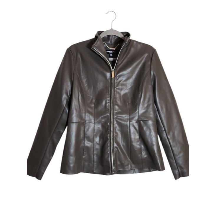 Kenneth Cole Womens Brown Faux Leather Jacket Size Medium