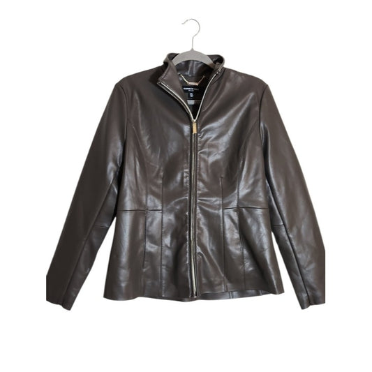 Kenneth Cole Womens Brown Faux Leather Jacket Size Medium