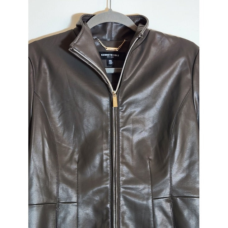 Kenneth Cole Womens Brown Faux Leather Jacket Size Medium