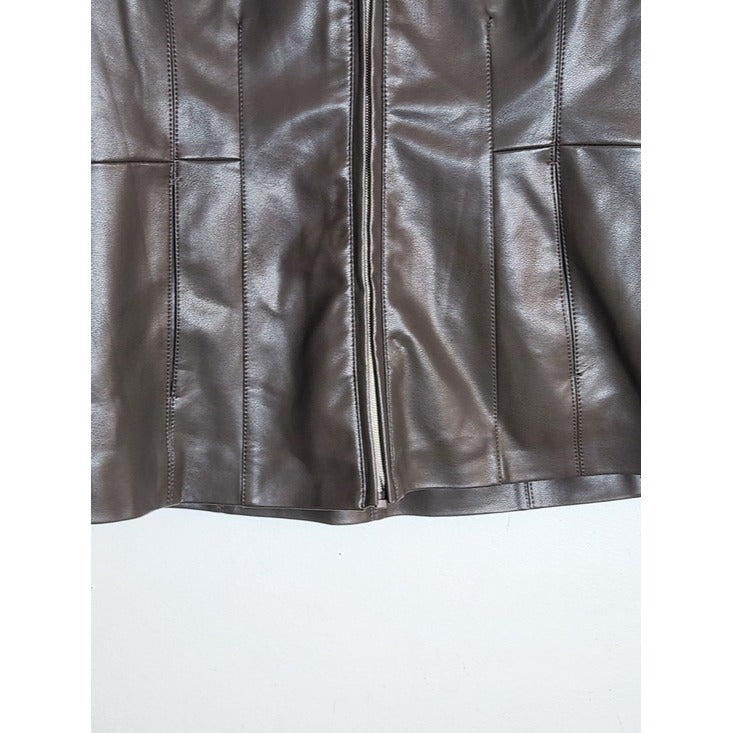 Kenneth Cole Womens Brown Faux Leather Jacket Size Medium