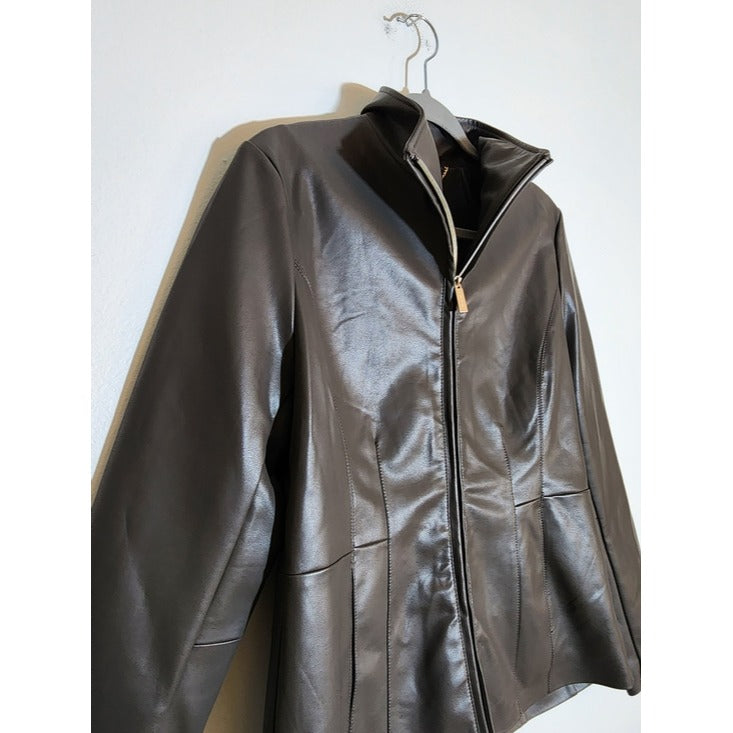 Kenneth Cole Womens Brown Faux Leather Jacket Size Medium