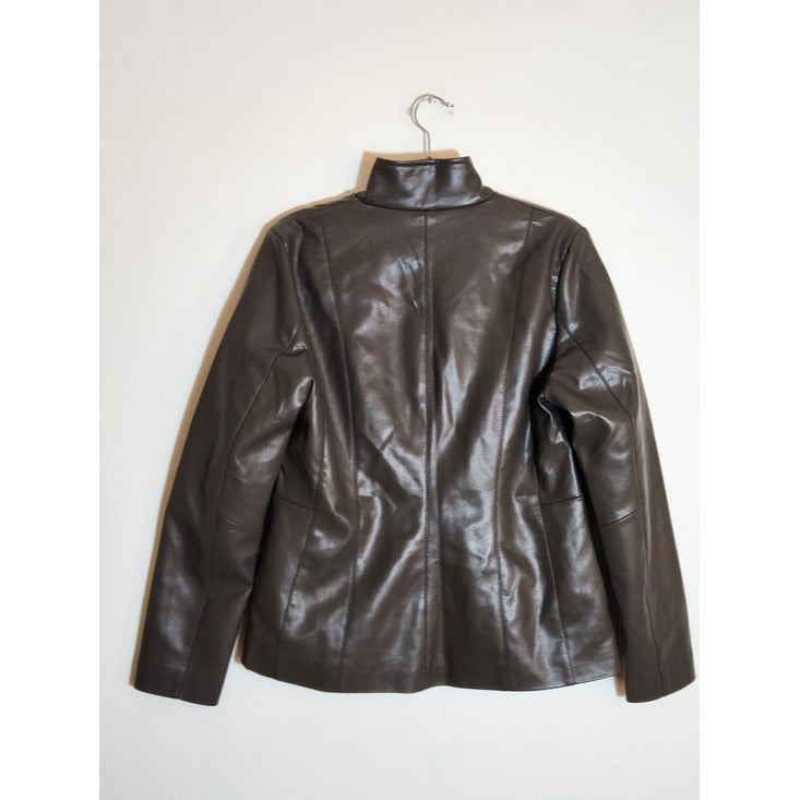 Kenneth Cole Womens Brown Faux Leather Jacket Size Medium