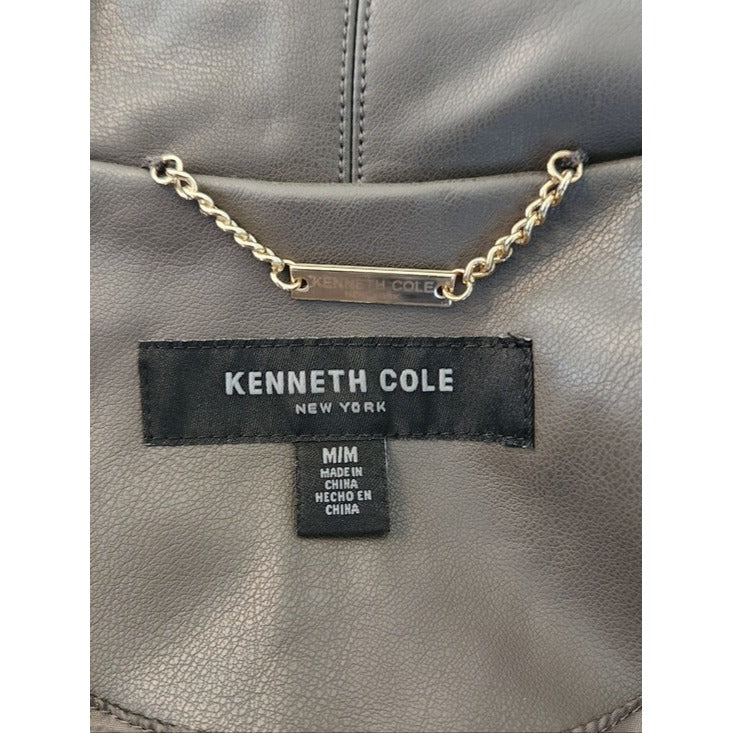 Kenneth Cole Womens Brown Faux Leather Jacket Size Medium