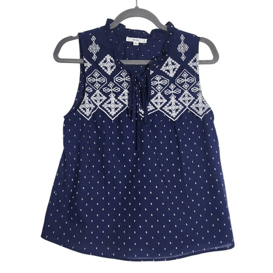 Mine Navy Sleeveless Blouse with Embroidered Details NWOT Size Small