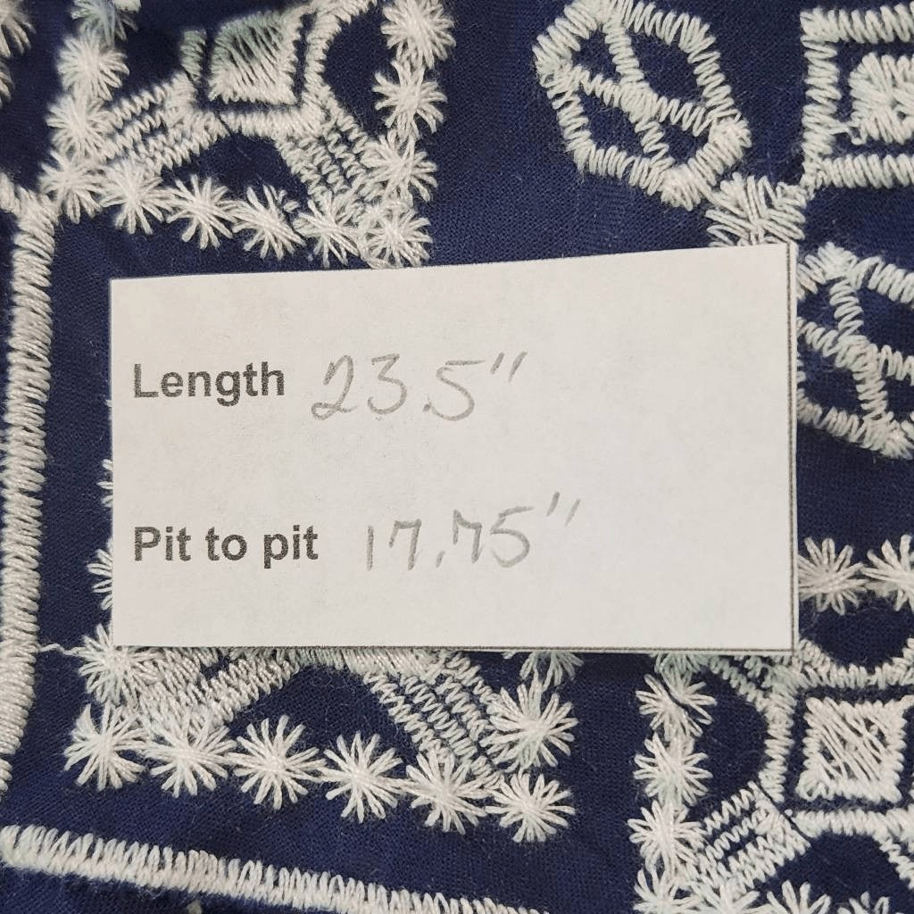 Mine Navy Sleeveless Blouse with Embroidered Details NWOT Size Small