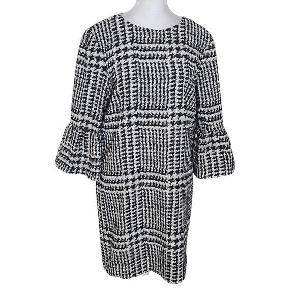 Zara Black and White Plaid Houndstooth Shift Dress Size Medium Mini Plaid Dress