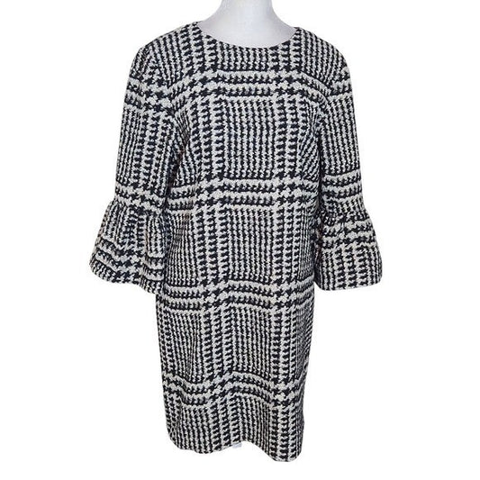 Zara Black and White Plaid Houndstooth Shift Dress Size Medium Mini Plaid Dress