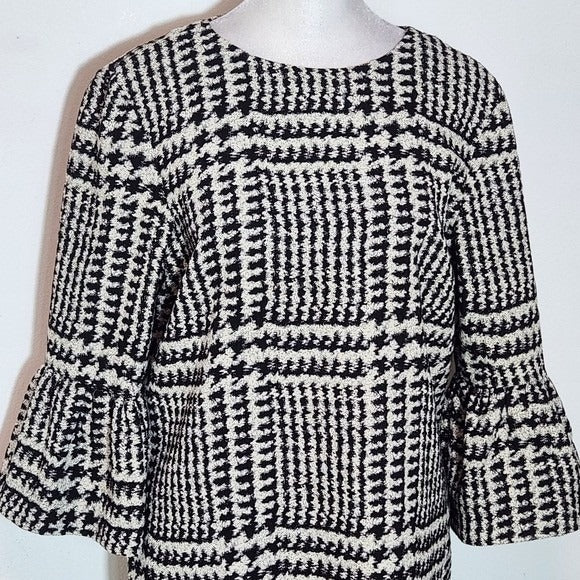 Zara Black and White Plaid Houndstooth Shift Dress Size Medium Mini Plaid Dress