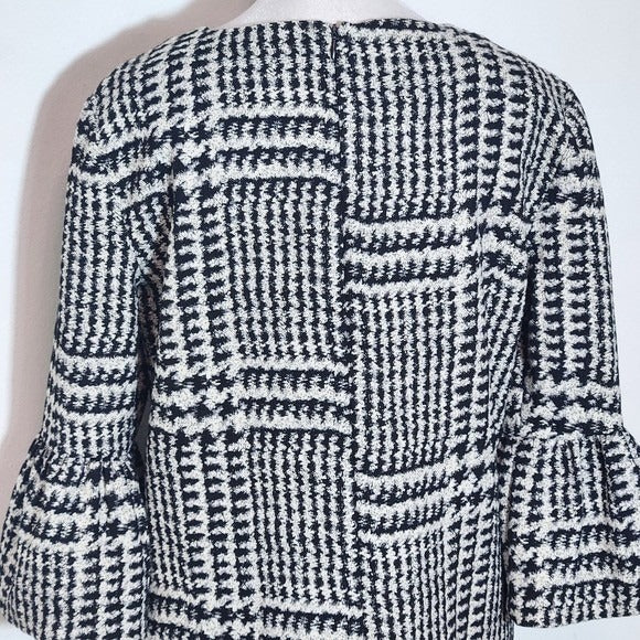 Zara Black and White Plaid Houndstooth Shift Dress Size Medium Mini Plaid Dress