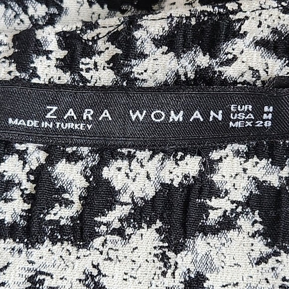Zara Black and White Plaid Houndstooth Shift Dress Size Medium Mini Plaid Dress