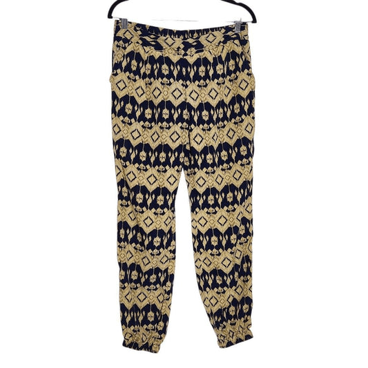 TCEC Navy and Tan Print Jogger Pants Size Medium Boho Joggers