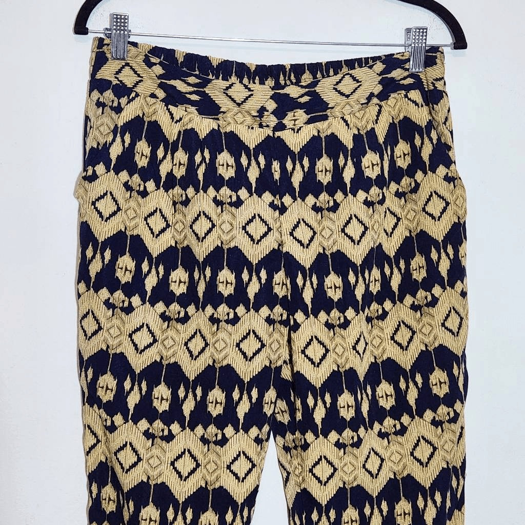 TCEC Navy and Tan Print Jogger Pants Size Medium Boho Joggers