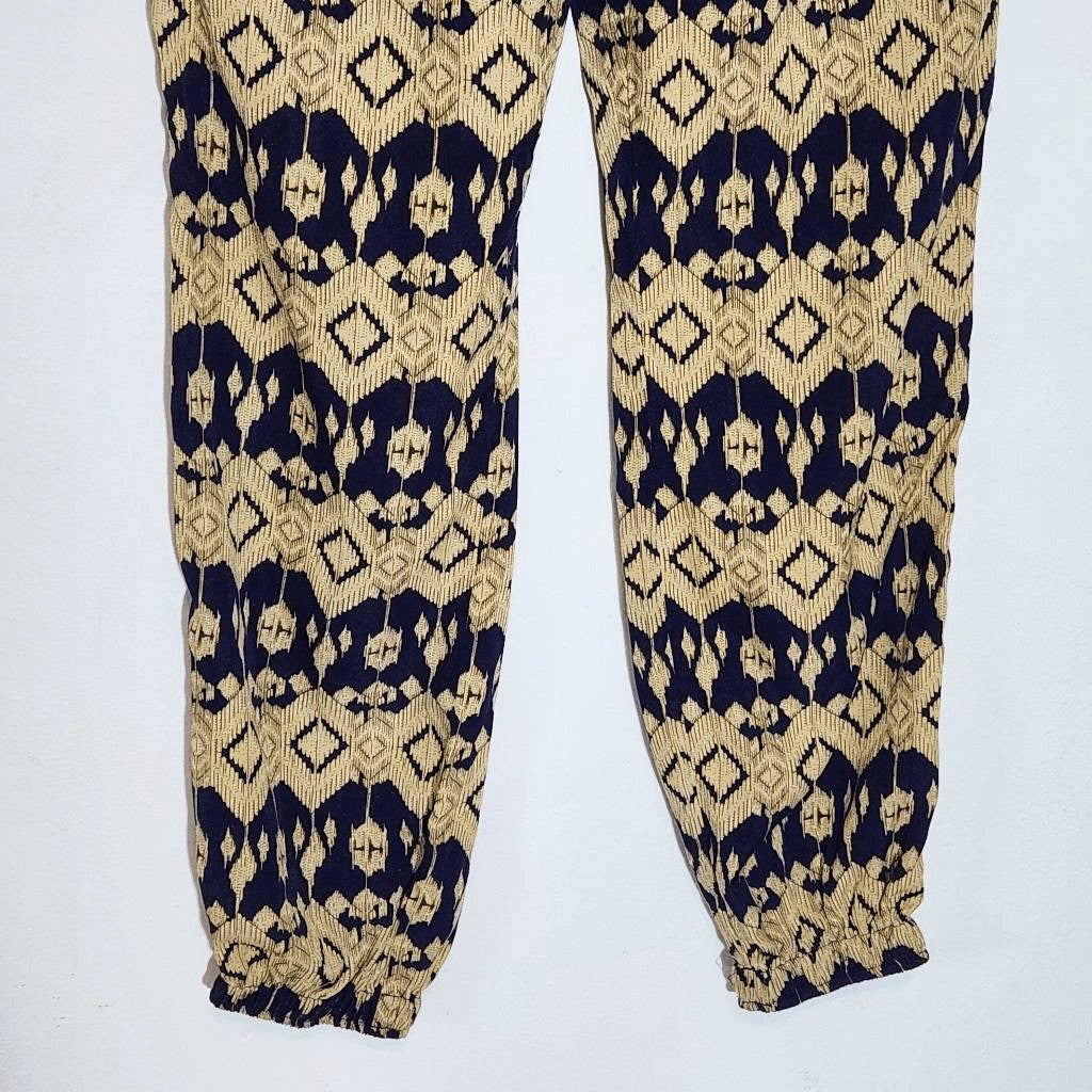 TCEC Navy and Tan Print Jogger Pants Size Medium Boho Joggers