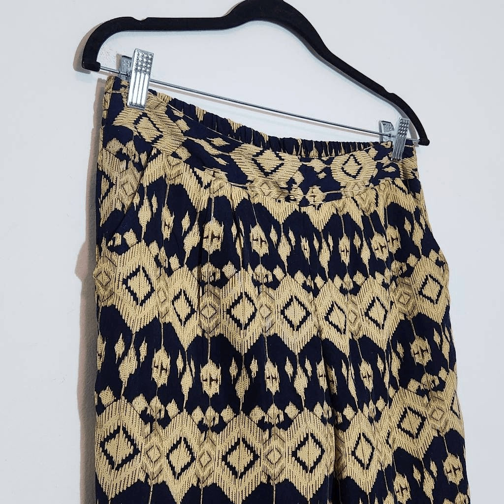 TCEC Navy and Tan Print Jogger Pants Size Medium Boho Joggers