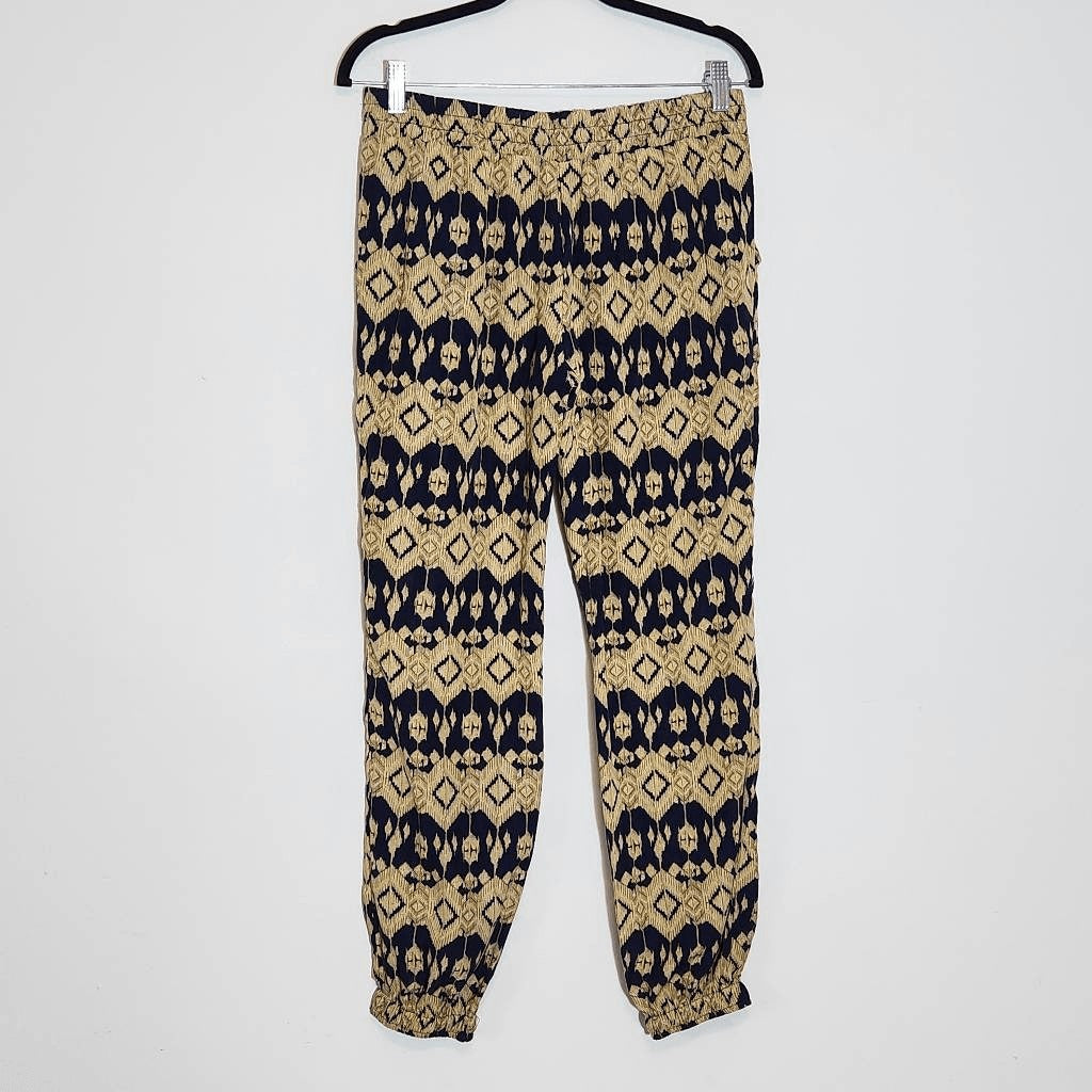 TCEC Navy and Tan Print Jogger Pants Size Medium Boho Joggers