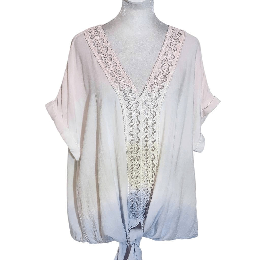 Entro Pink, Blue, and Green Ombre Boho Blouse with Crochet Accent Size Large