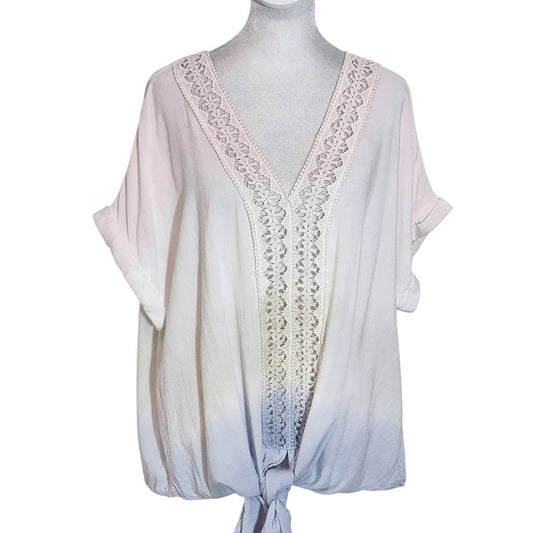 Entro Pink, Blue, and Green Ombre Boho Blouse with Crochet Accent Size Large