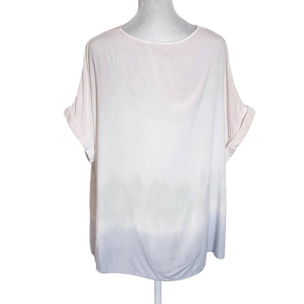 Entro Pink, Blue, and Green Ombre Boho Blouse with Crochet Accent Size Large