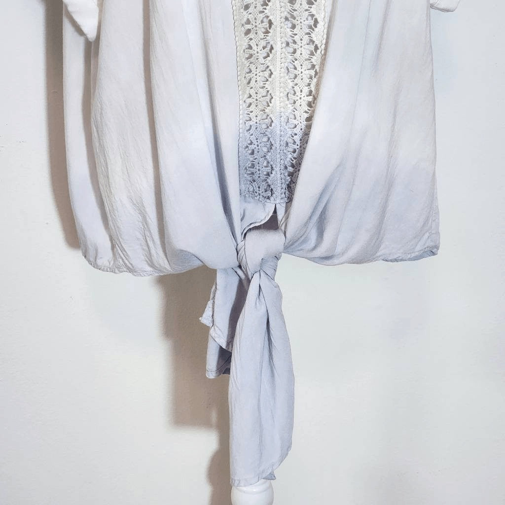 Entro Pink, Blue, and Green Ombre Boho Blouse with Crochet Accent Size Large