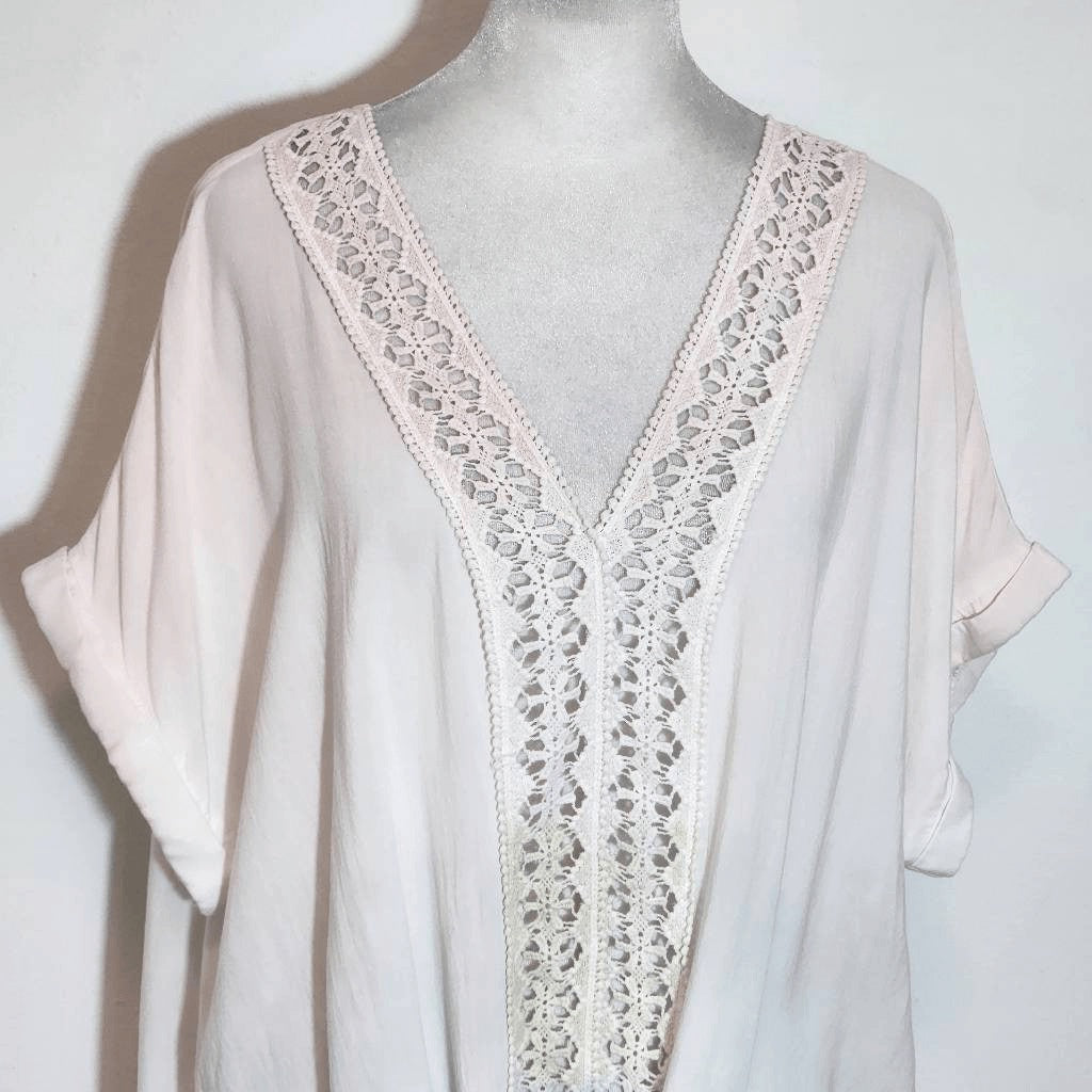 Entro Pink, Blue, and Green Ombre Boho Blouse with Crochet Accent Size Large